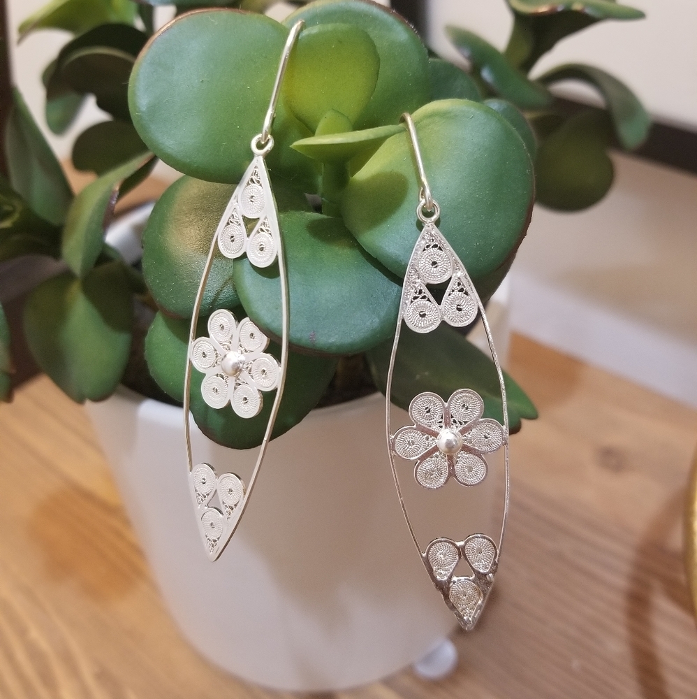 .925 Sterling Silver Flower Earrings